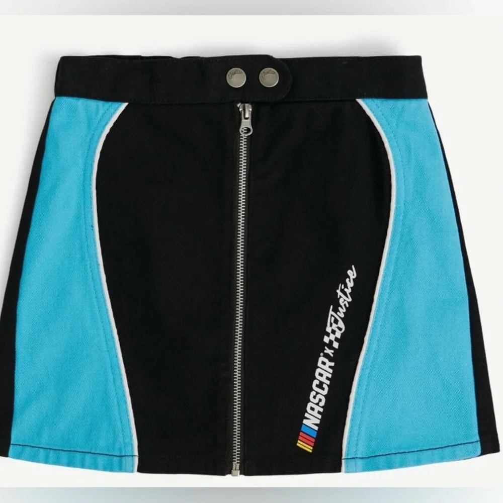 NWT Justice x NASCAR Zip Front Skort Girls Size S (7/8) Black Blue